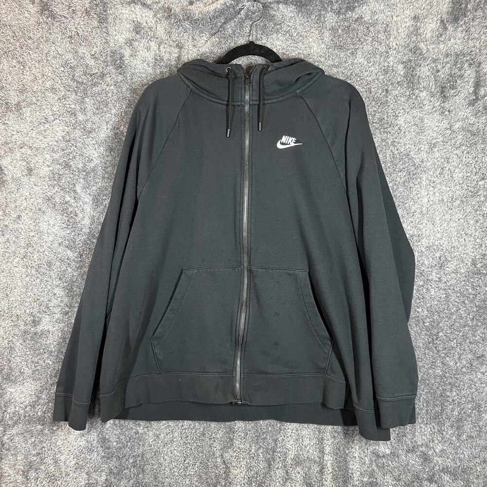 Nike Hoodie Womens 2X Black Full Zip Fleece Swoosh Logo Sweatshirt DR6234-010